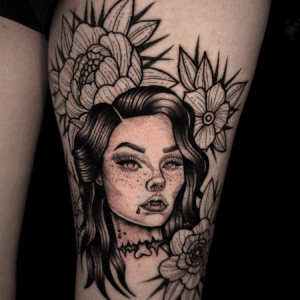brooke dickens tattoo vampire woman flowers